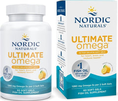 Nordic Naturals frente del envase mostrando 60 cápsulas y beneficio de omega-3 concentrado