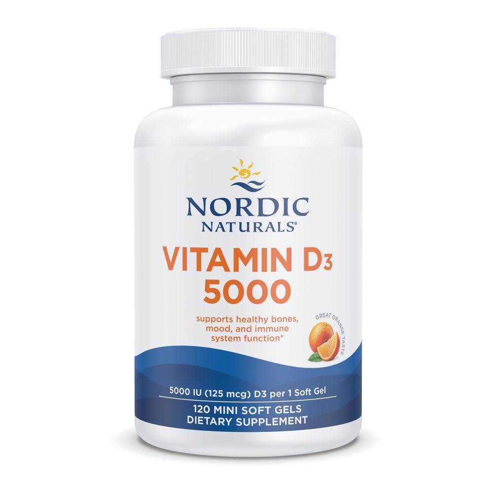 Nordic Naturals envase frontal de Vitamin D3 5000 IU, fácil identificación y confianza