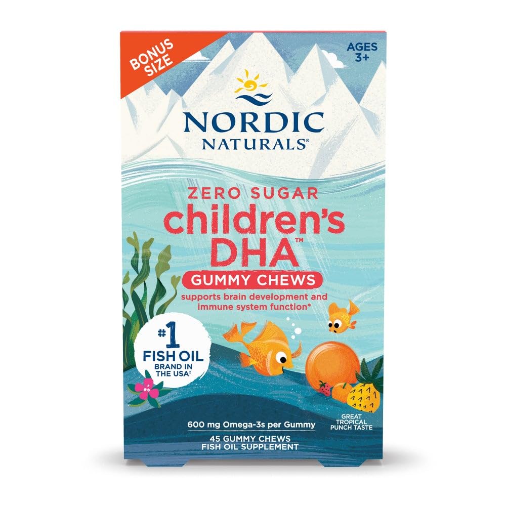 Nordic Naturals front packaging showing bottle and tropical punch label for easy ID and storage