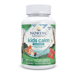 Nordic Naturals frasco frontal mostrando 60 gomitas calmantes y beneficio práctico