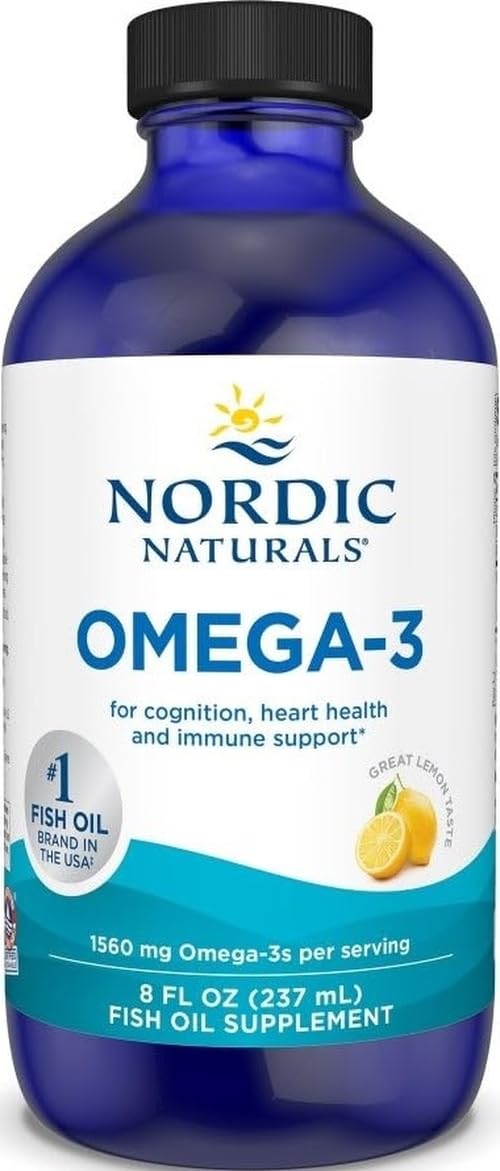 Nordic Naturals botella frontal clara mostrando etiqueta y tamaño