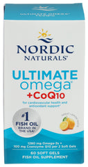 Nordic Naturals open bottle with soft gels visible illustrating daily serving benefit