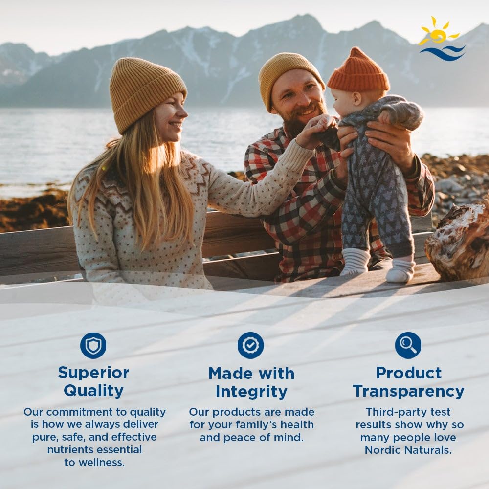 Nordic Naturals frasco junto a desayuno, sugiere integración diaria sencilla