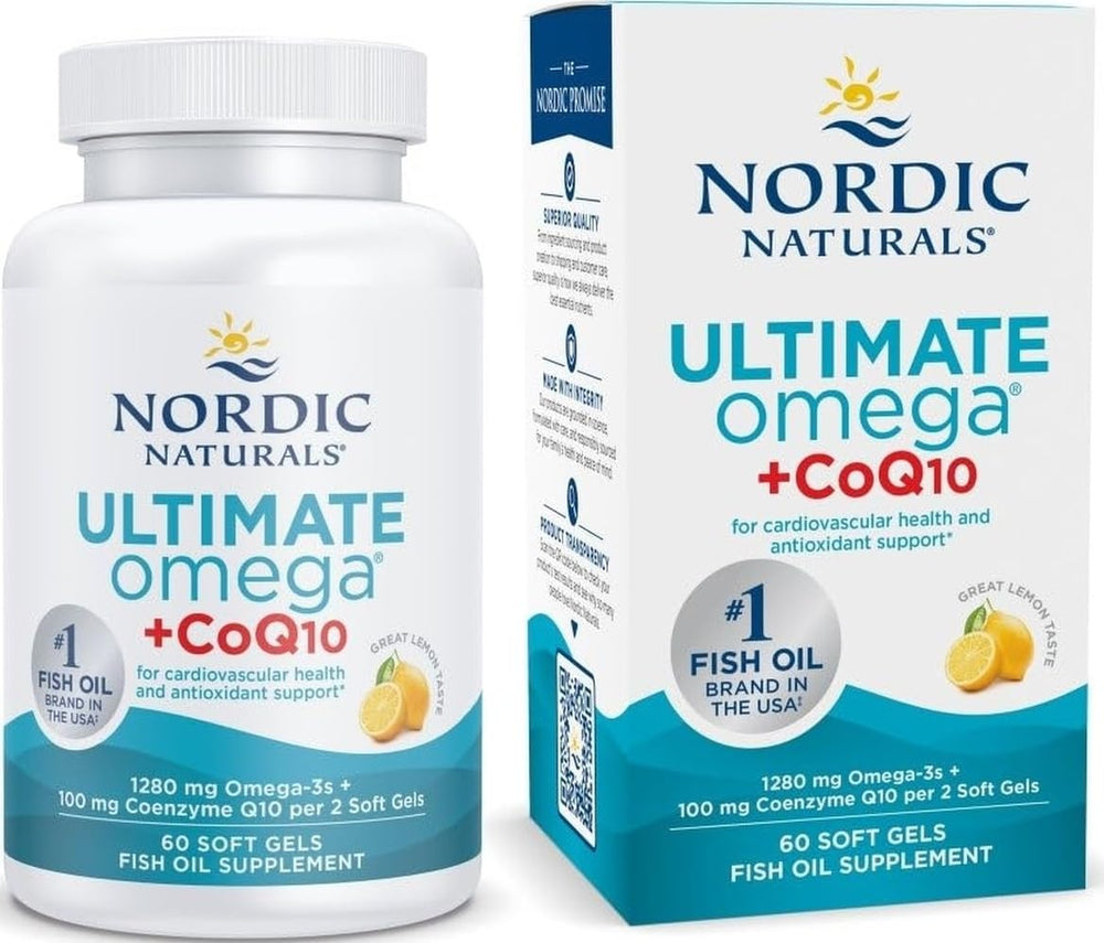 Nordic Naturals front packaging showing bottle and lemon flavor, clear product benefit