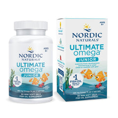 Nordic Naturals envase frontal Ultimate Omega Jr fresa mostrando etiqueta y beneficio cerebral