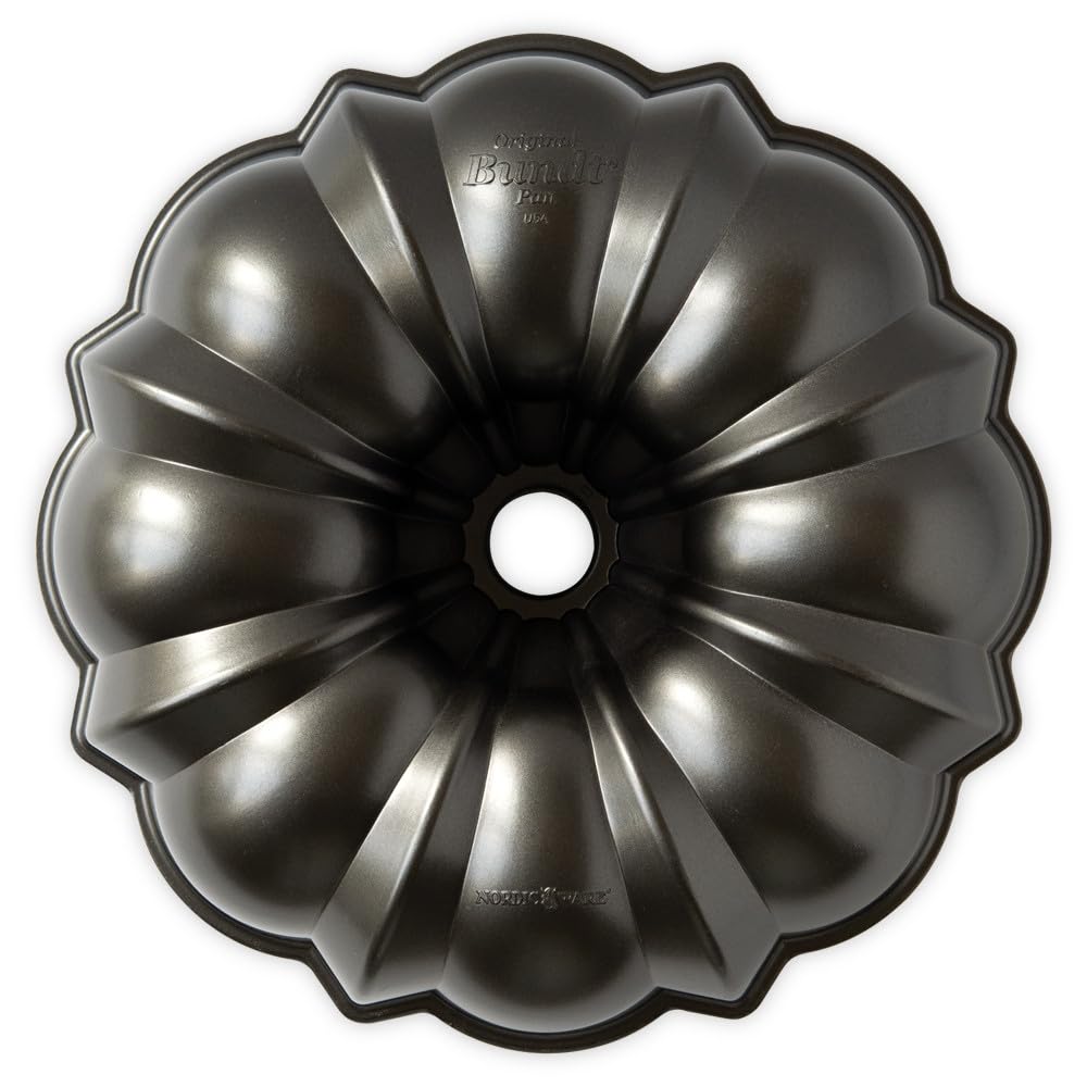 Nordic Ware Bundt pan unmolded with finished cake showcasing clean release benefit