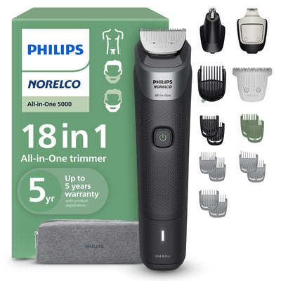 Norelco All-in-One 5000 vista frontal con controles visibles y diseño ergonómico