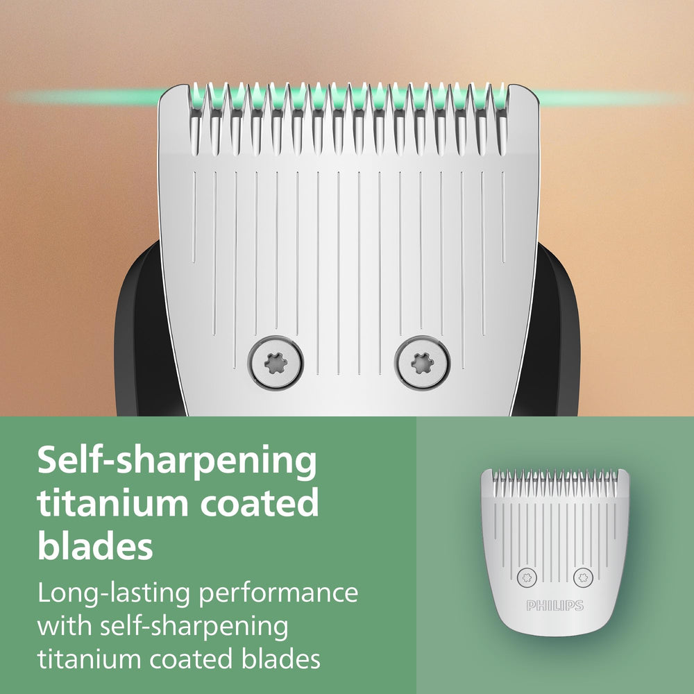 Hombre usando Norelco para perfilar barba, control y acabado definido