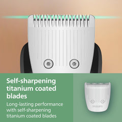 Hombre usando Norelco para perfilar barba, control y acabado definido