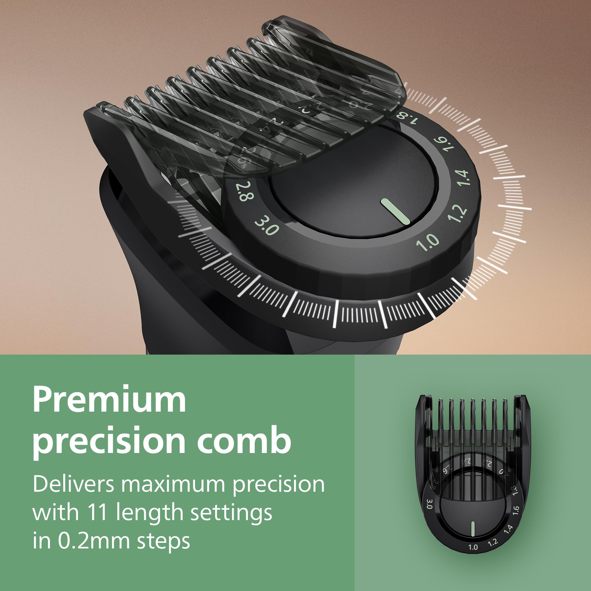 Norelco Philips cortando cabello con peine ancho, mantenimiento de peinados domésticos