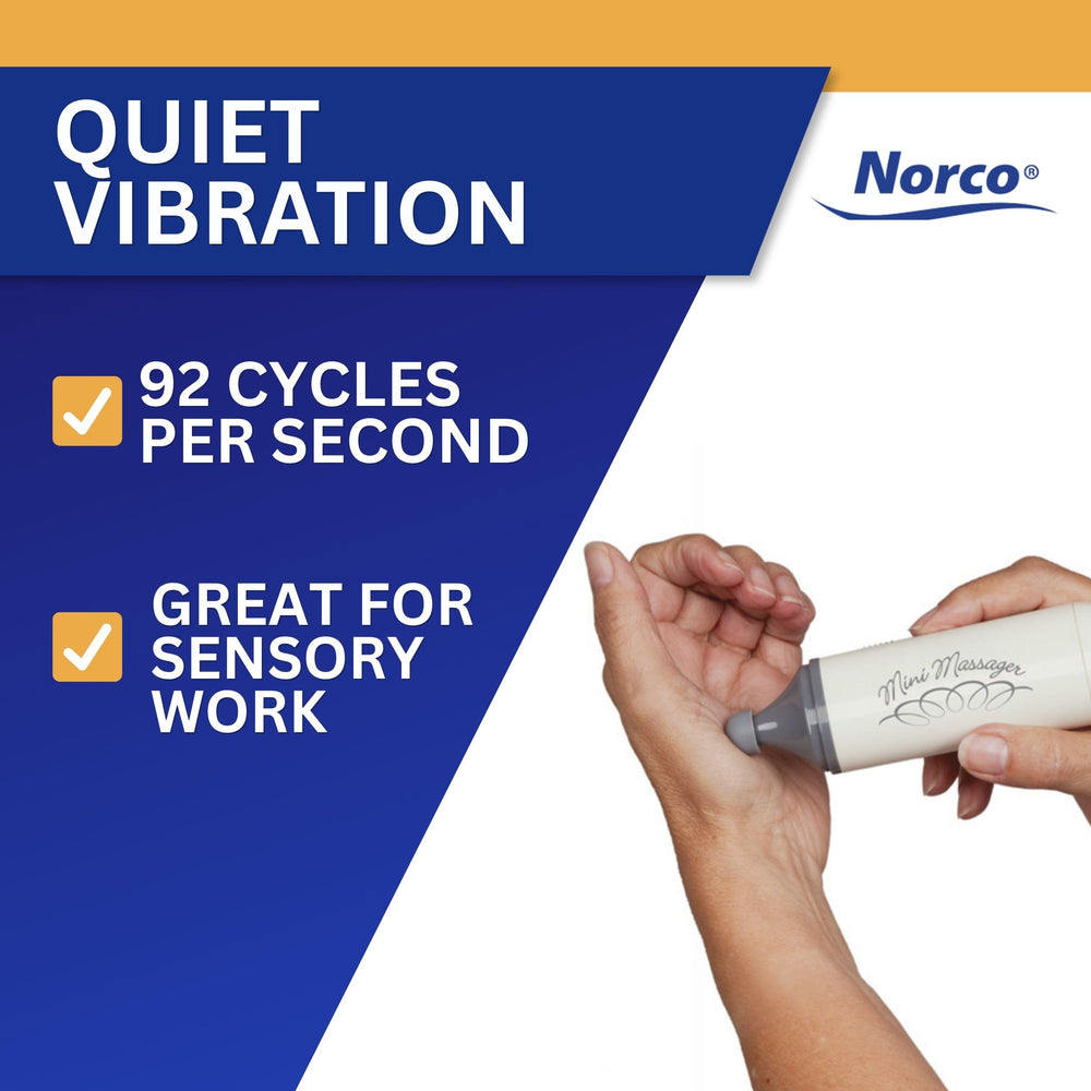 North Coast Medical Norco Mini Massager comparación de tamaño junto a objetos, práctica para viajes
