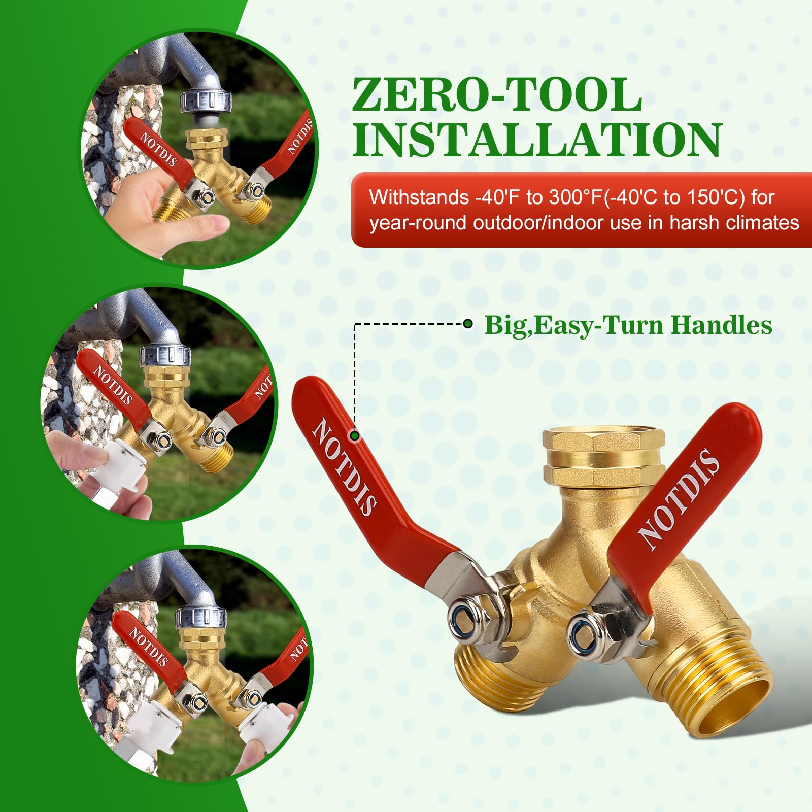 NOTDIS brass body close-up highlighting corrosion resistance and durable construction