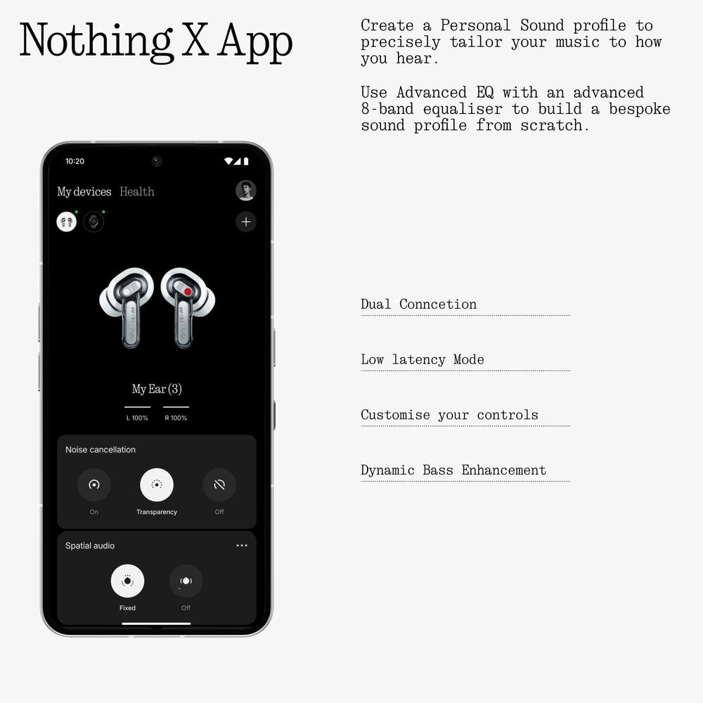 Nothing Ear (3) commuter using earbuds on train, Nothing brand noise reduction for travel focus