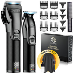 Novah Grooming caja del kit frontal mostrando la máquina y accesorios, ideal para profesionales