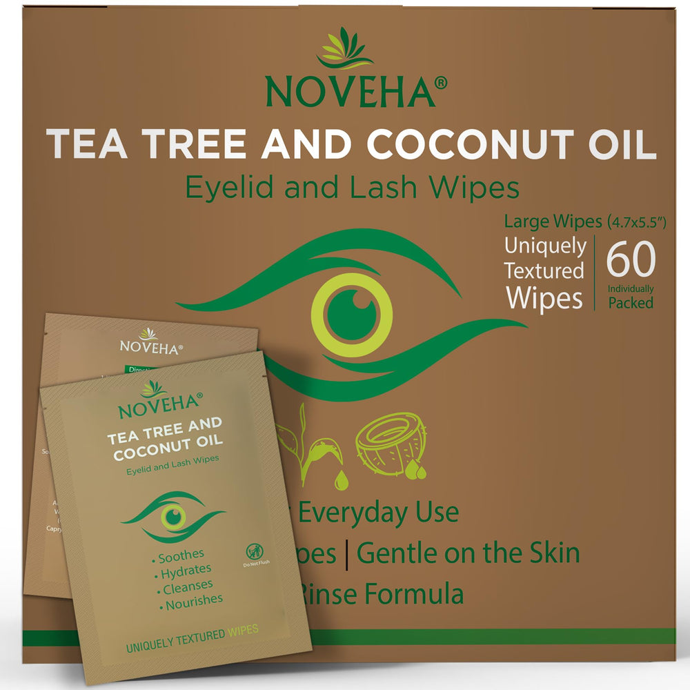 NOVEHA empaque frontal de toallitas individuales para higiene ocular y confort