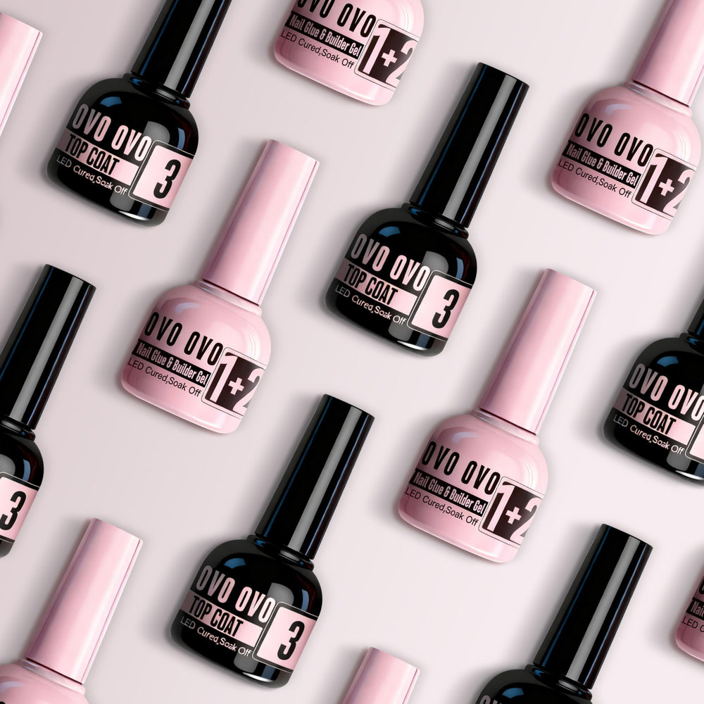NOVO OVO closeup del top coat mostrando brillo espejo y protección contra descascarillado