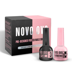 NOVO OVO kit frontal con ambas botellas mostrando el set completo y beneficio de durabilidad