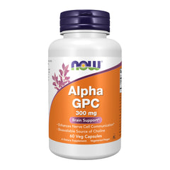 NOW Alpha GPC vista frontal con envase claro y beneficios de colina