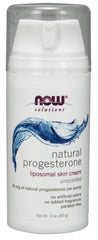 NOW Foods Crema progesterona envase frontal mostrando el dosificador y etiqueta clara