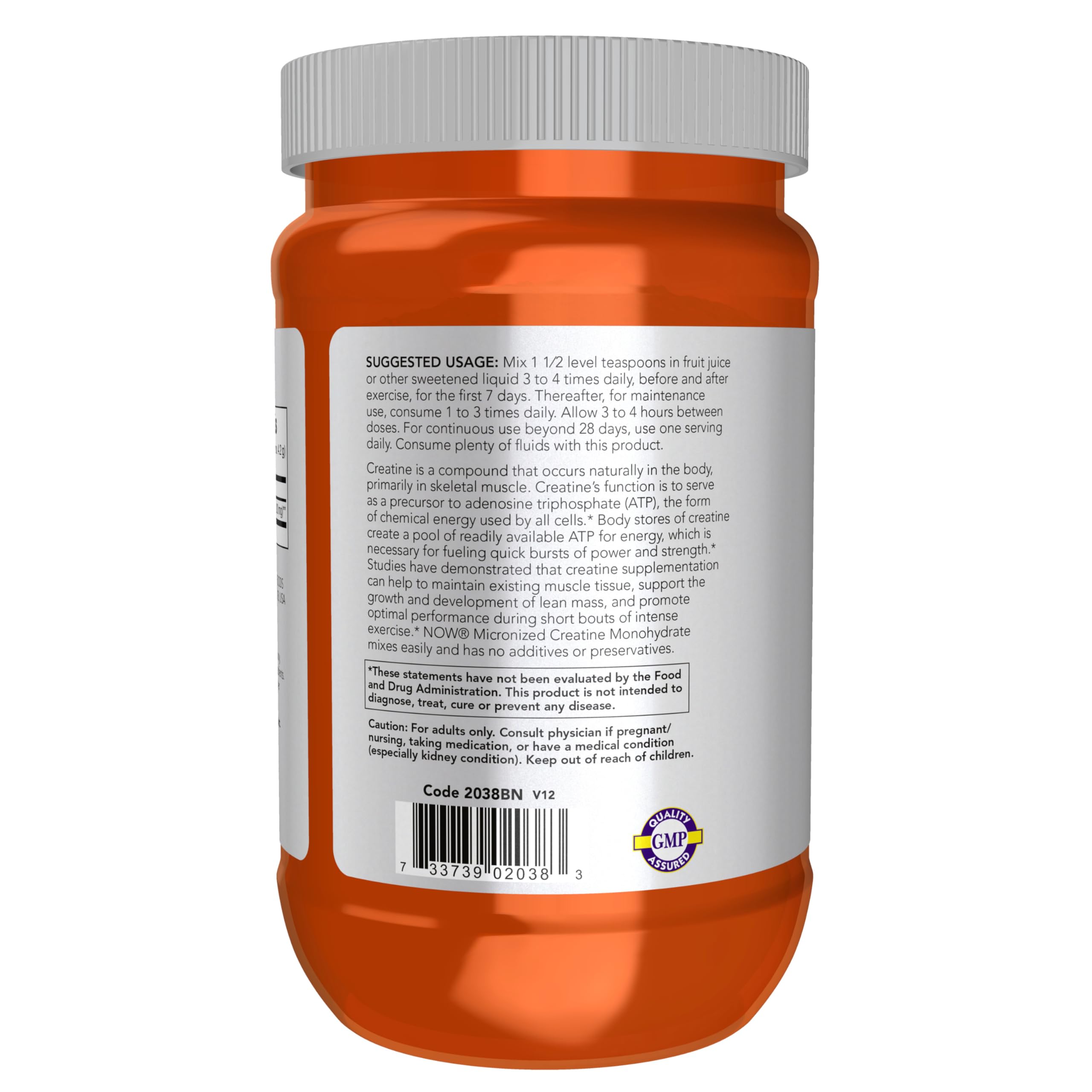 Polvo de NOW Creatine disuelto en vaso, mezcla rápida y sin grumos