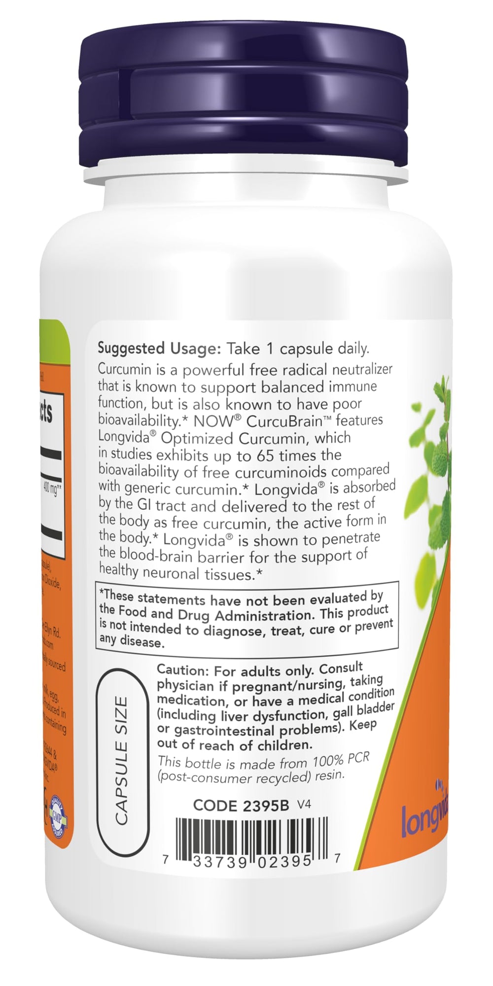 NOW CurcuBrain polvo de curcumina, textura que sugiere biodisponibilidad mejorada