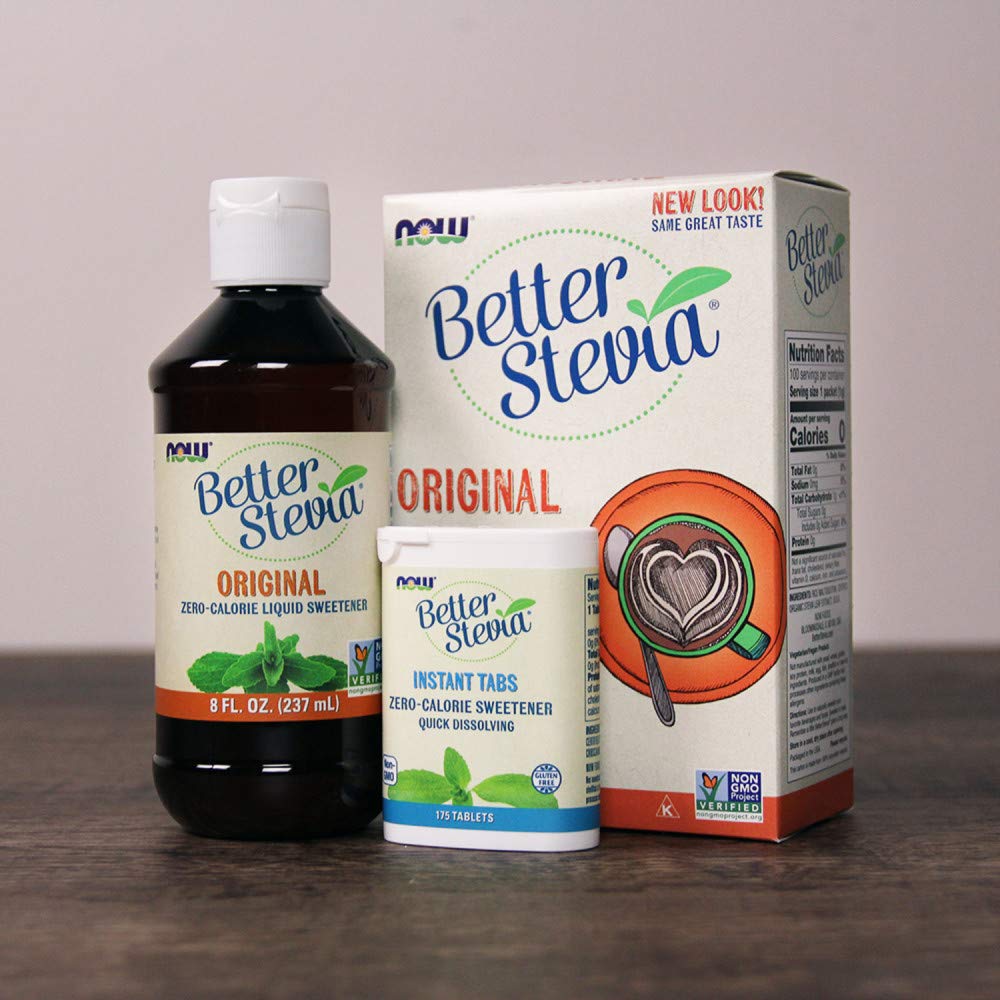 Now Foods BetterStevia etiqueta con certificaciones orgánico y Non GMO