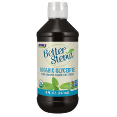 NOW Foods bottle front label showing organic stevia and size benefit