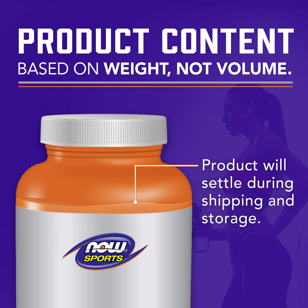 NOW Foods Carbo Gain next to scale and hand showing 8-pound size benefit