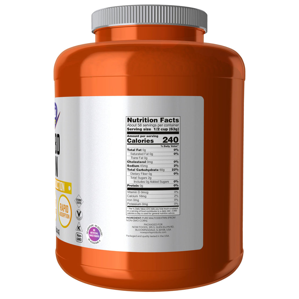 NOW Foods Carbo Gain powder close-up texture showing fine mixability benefit