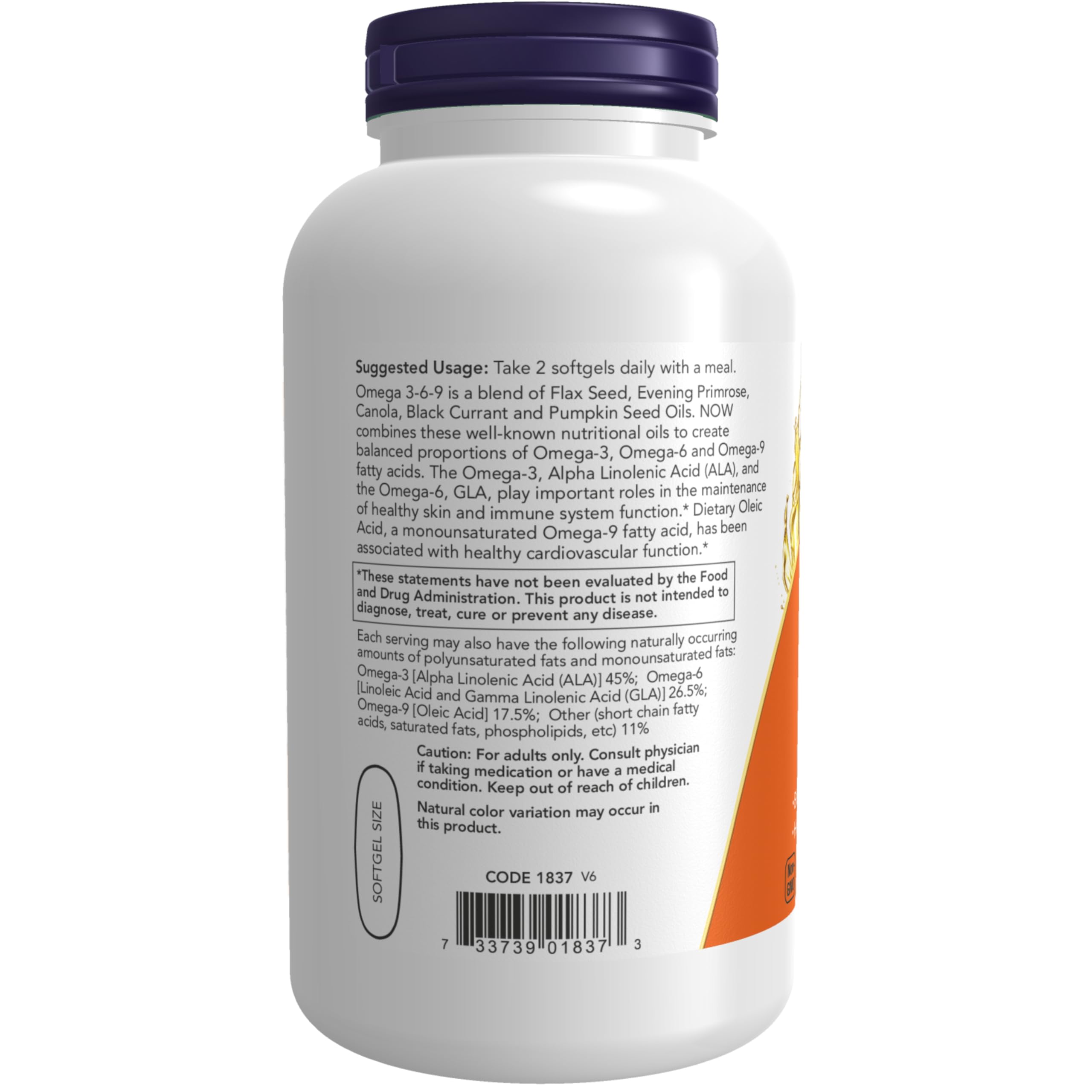 NOW Foods gotas de aceite con mezcla visible sugiriendo aceites prensados en frío