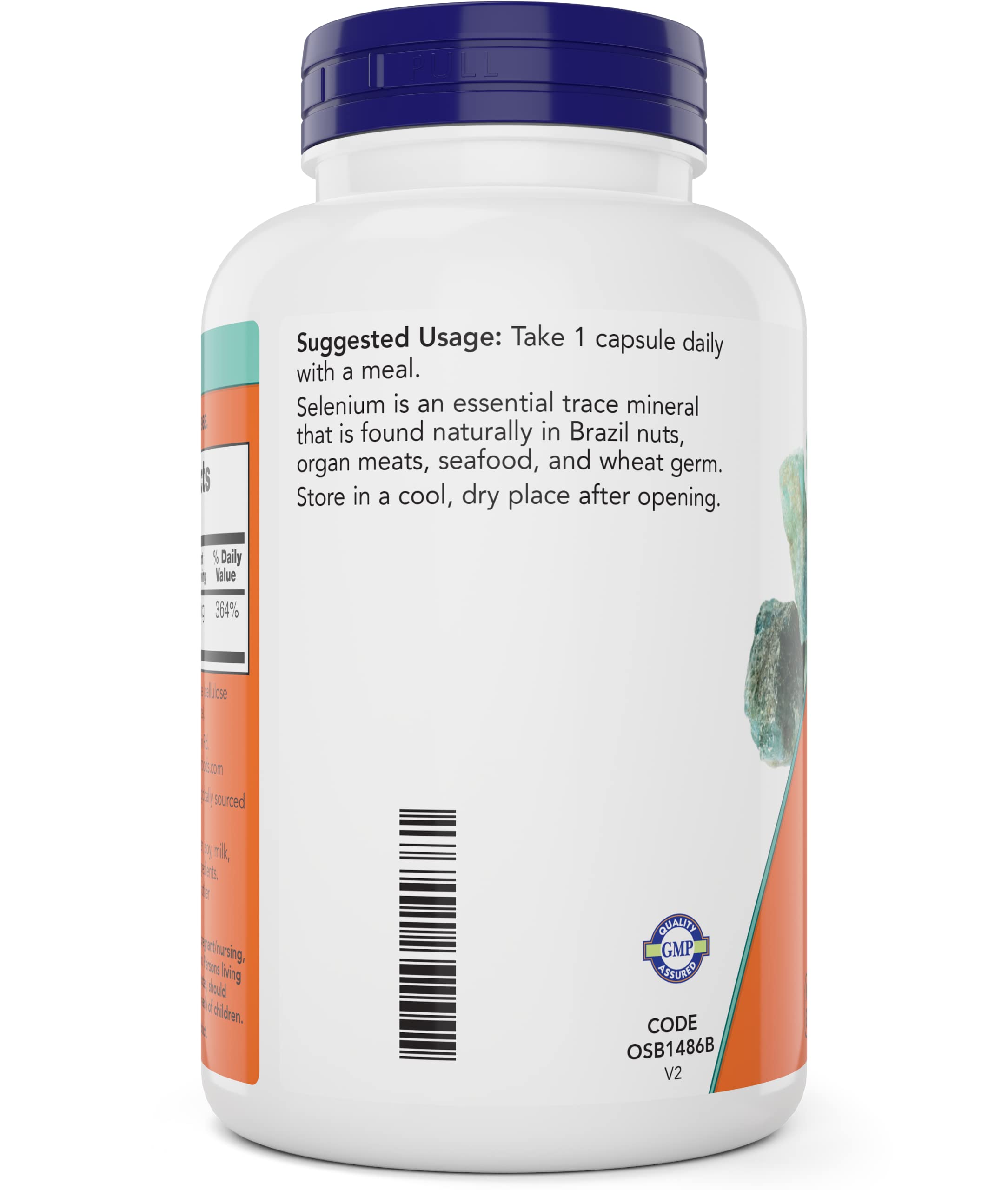 Now Foods etiqueta nutricional visible con dosis y forma L-selenometionina
