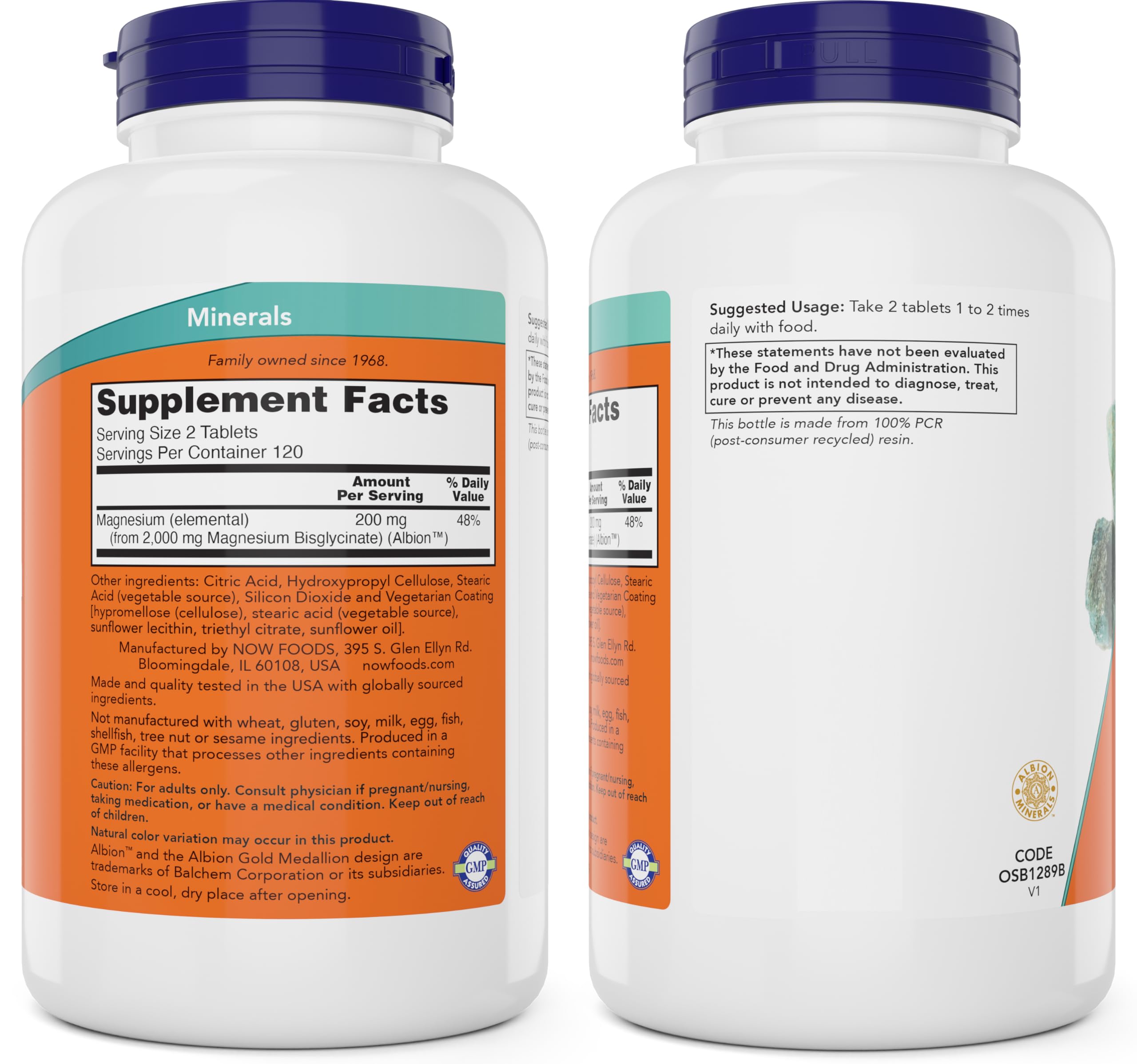 Now Foods primer plano de textura de la tableta para inspección