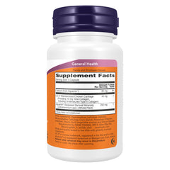 NOW Foods cápsula vegetal UC-II en primer plano, fácil de tragar y vegana