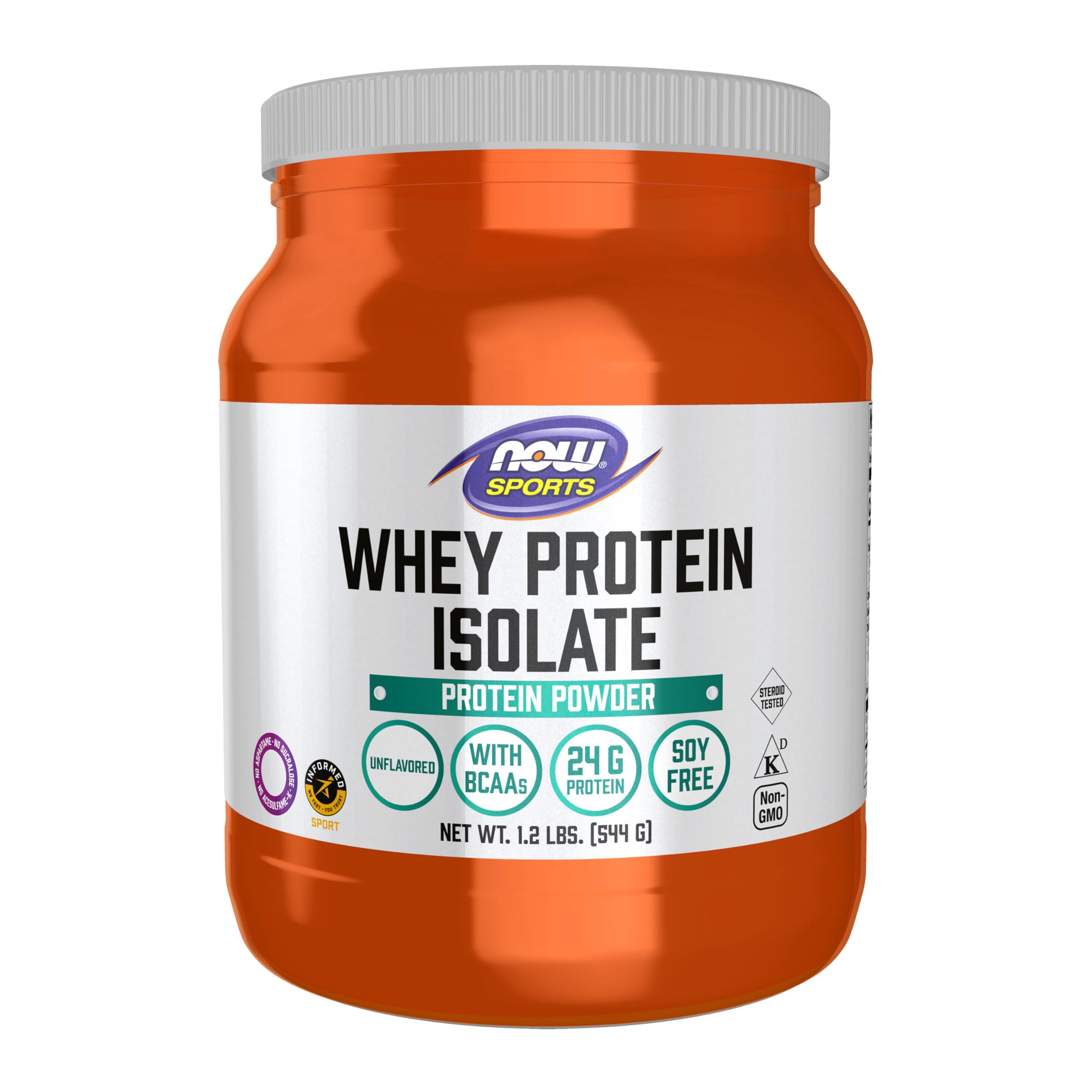 NOW Foods envase frontal de Whey Protein Isolate mostrando marca y tamaño