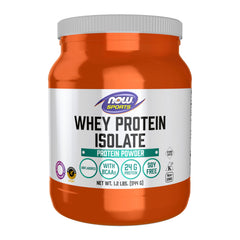 NOW Foods envase frontal de Whey Protein Isolate mostrando marca y tamaño