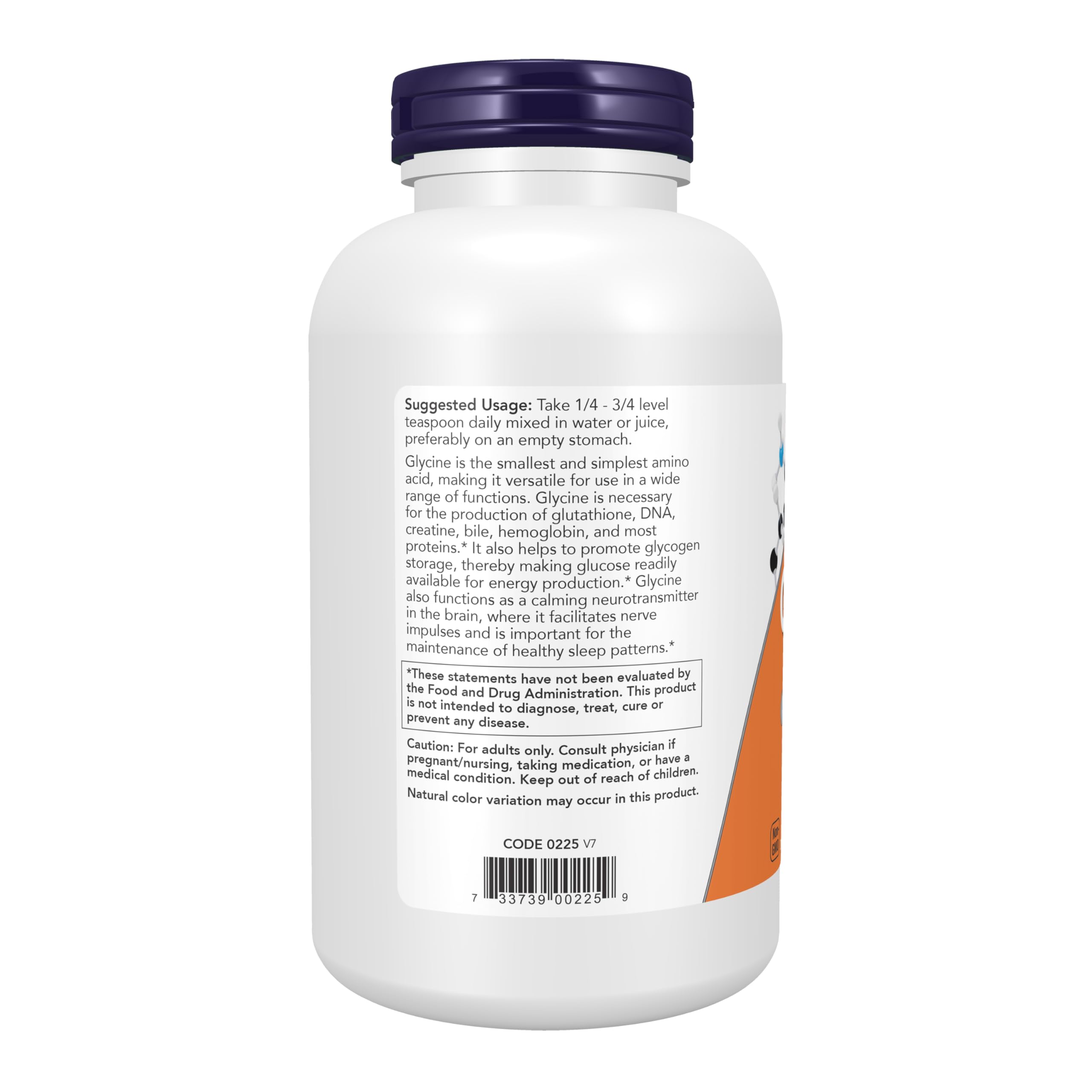 Cucharada de glicina NOW Foods midiendo dosis ajustable fácilmente