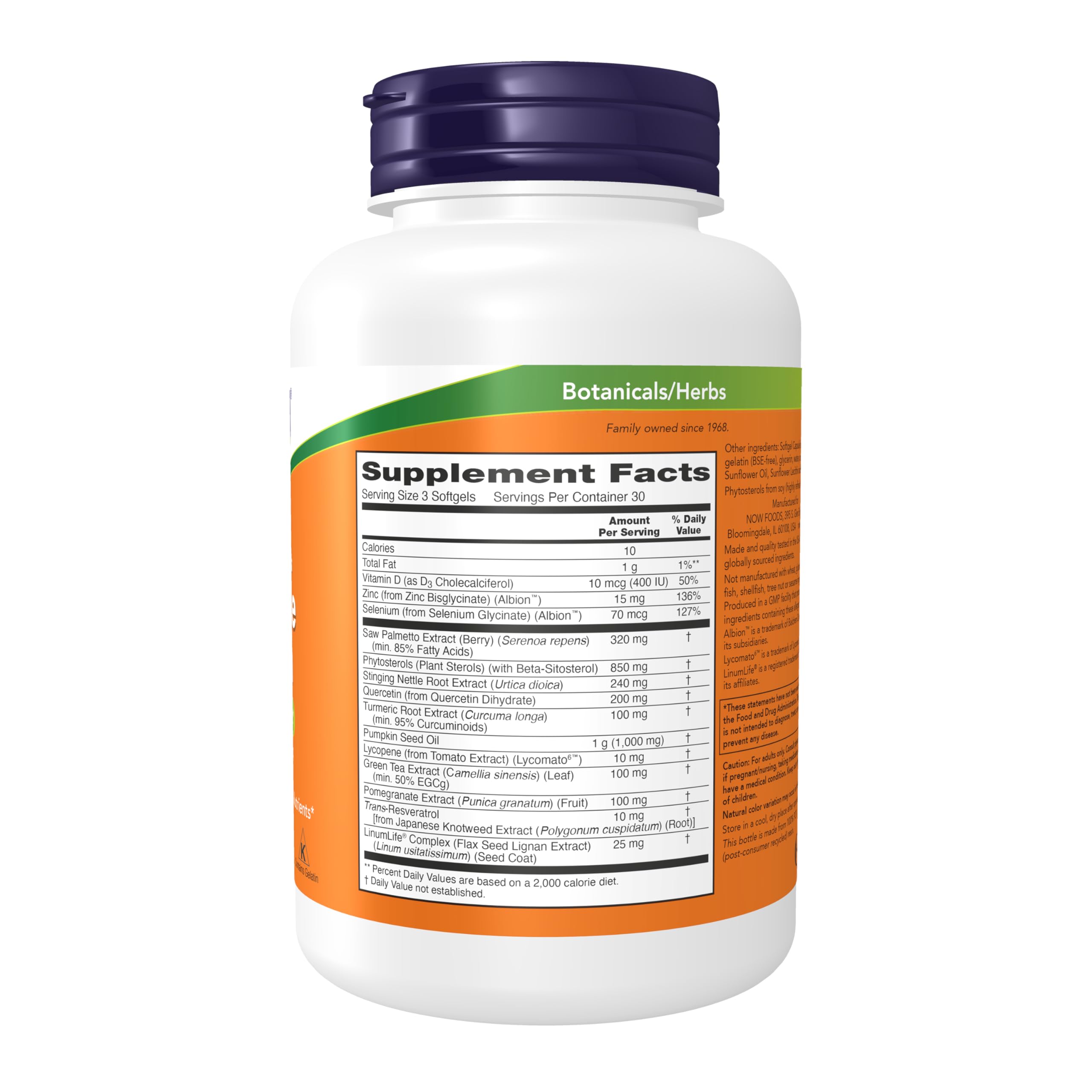 NOW etiqueta del envase con lista de ingredientes visibles y certificaciones