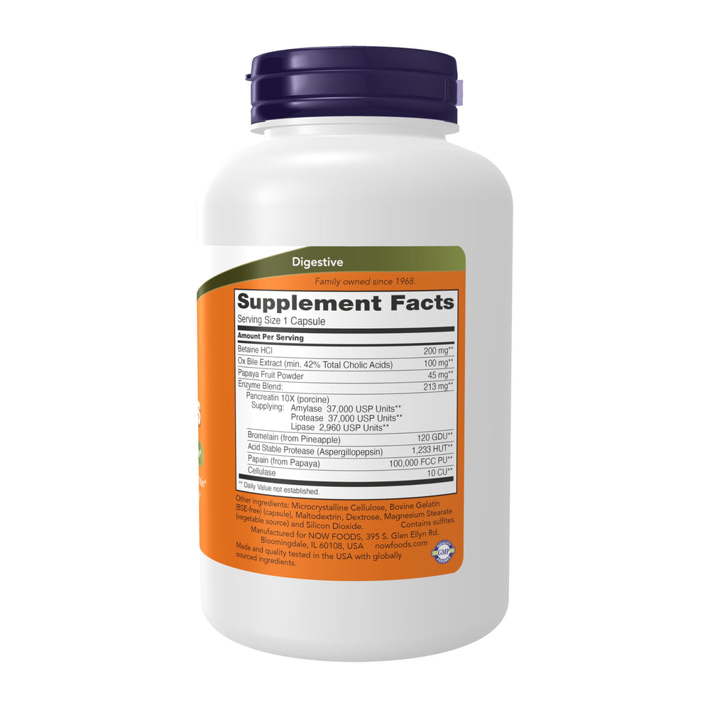 NOW Super Enzymes single capsule close-up highlighting easy swallow and ingredient delivery