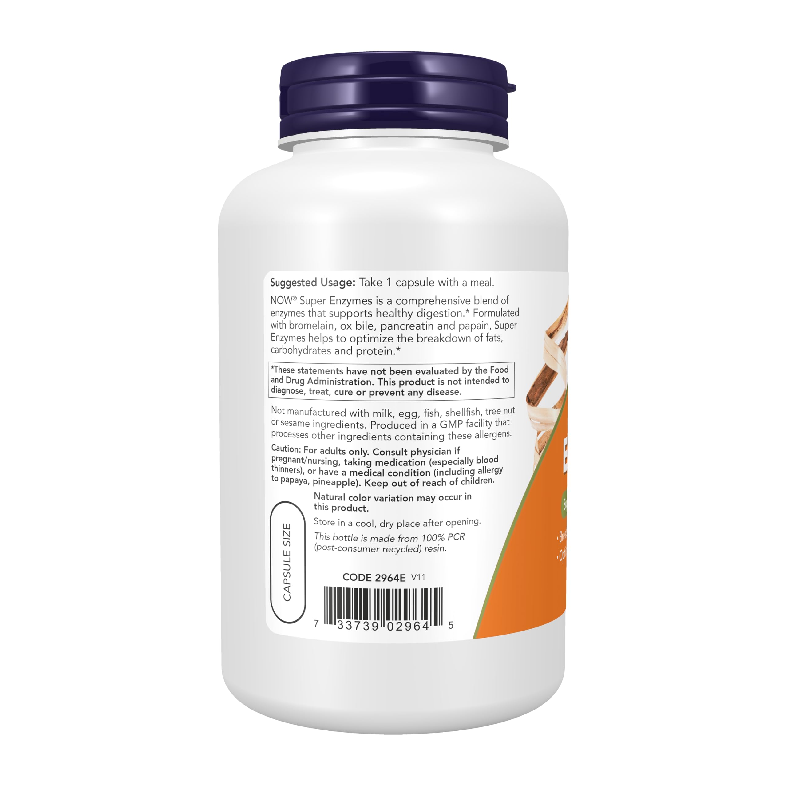 NOW Super Enzymes ingredients label with visible bromelain pancreatin ox bile for transparency