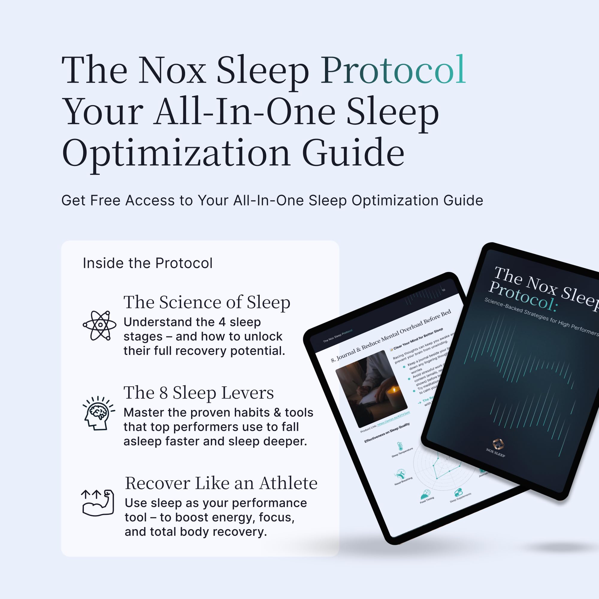 NOX SLEEP empaque abierto con mascarilla y guía de sueño incluida