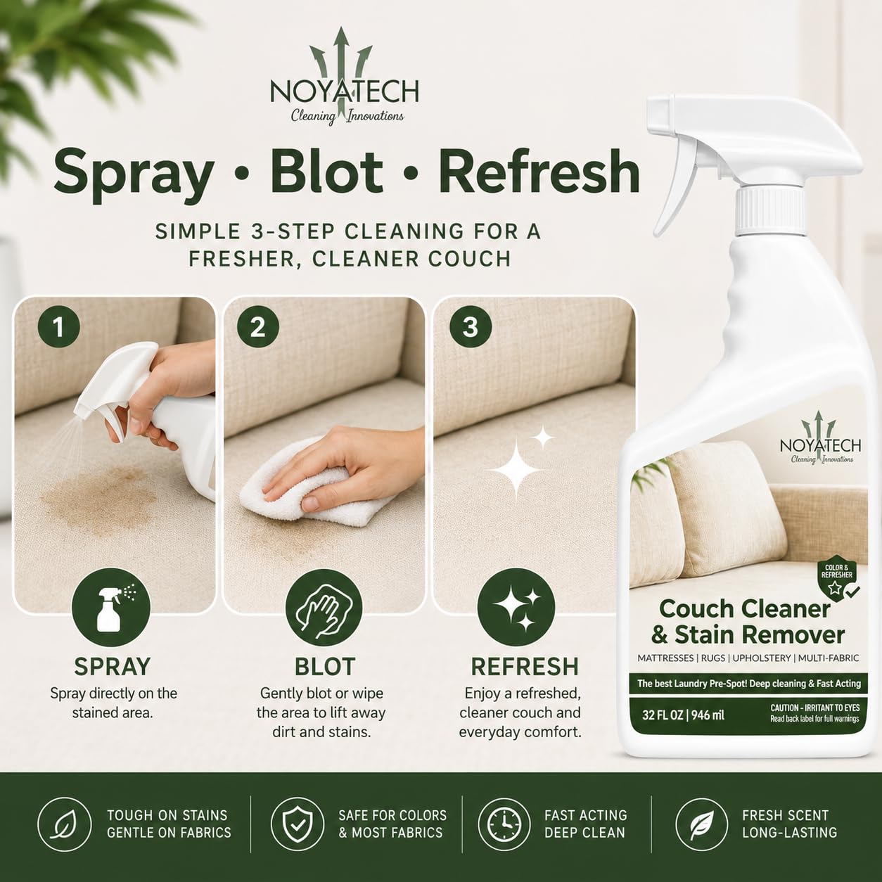 NOYATECH aplicación en sofá con mascota para control de manchas y olores