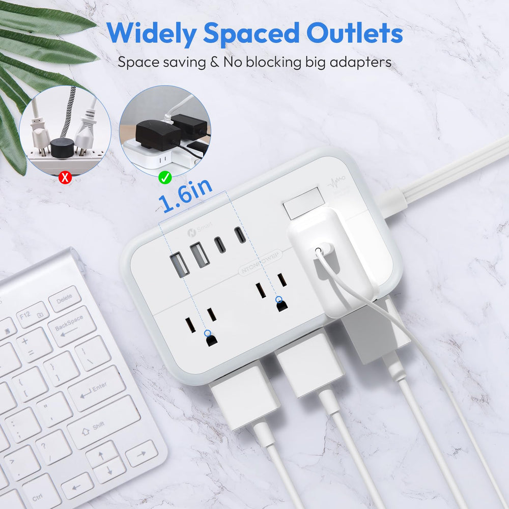 NTONPOWER puertos USB y USB‑C en primer plano cargan teléfonos y tabletas rápido