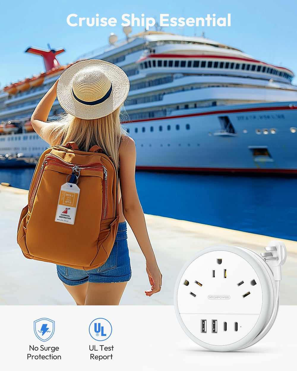 NTONPOWER puertos USB‑C y USB‑A visibles para carga simultánea eficiente