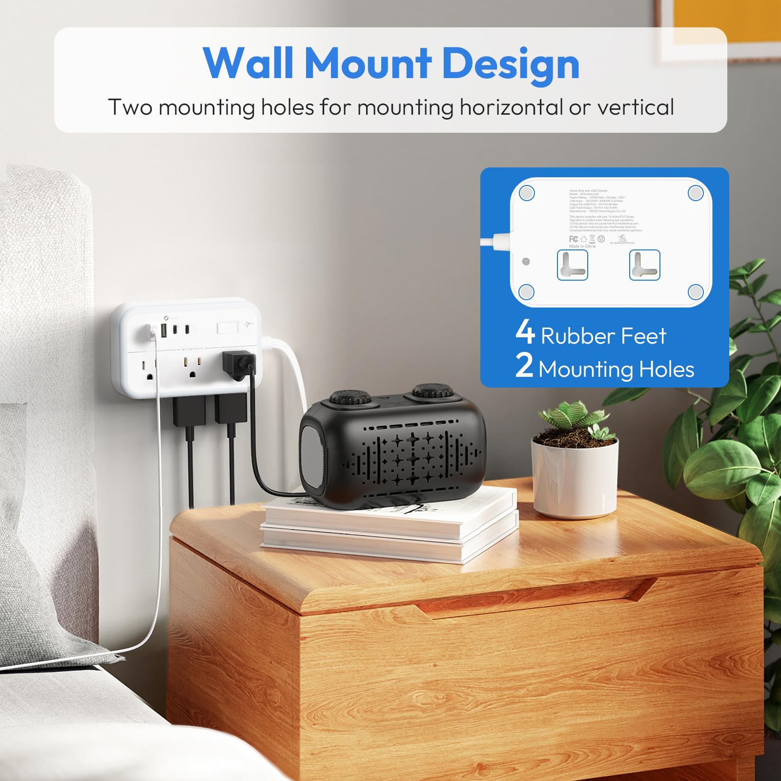 NTONPOWER regleta montada en pared horizontalmente para organización y limpieza