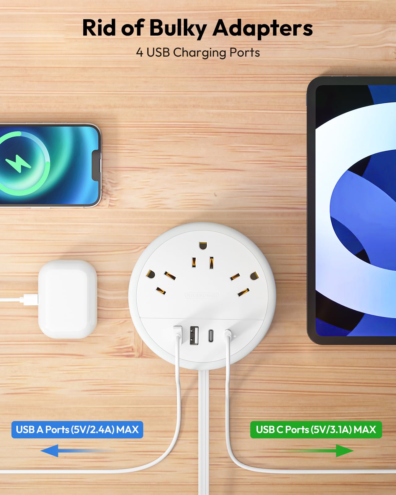 NTONPOWER enchufe ultra plano que ahorra espacio detrás de muebles