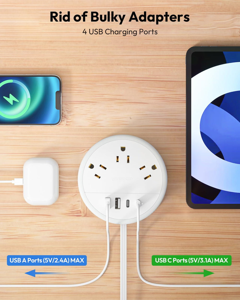 NTONPOWER enchufe ultra plano que ahorra espacio detrás de muebles