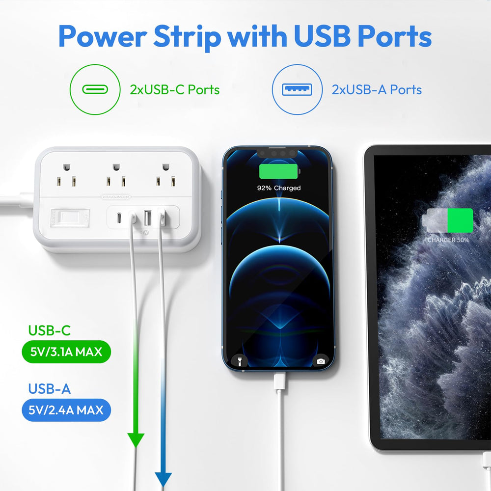 NTONPOWER regleta alimentando laptop y lámpara en escritorio para orden y alcance