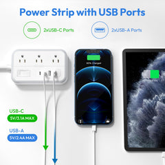 NTONPOWER regleta alimentando laptop y lámpara en escritorio para orden y alcance