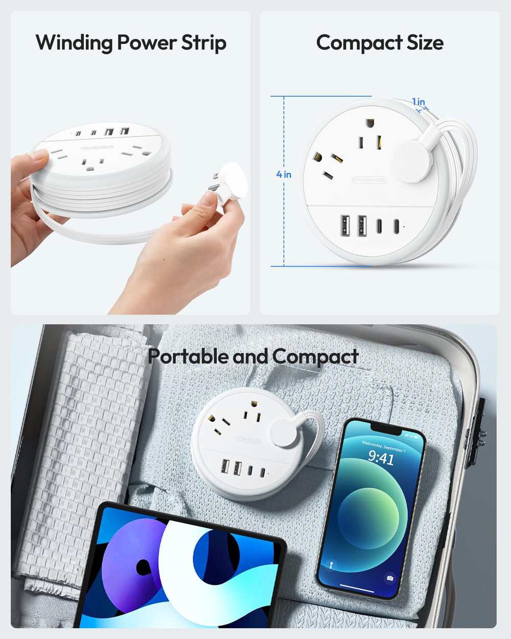 NTONPOWER regleta en uso en habitación de hotel para múltiples dispositivos