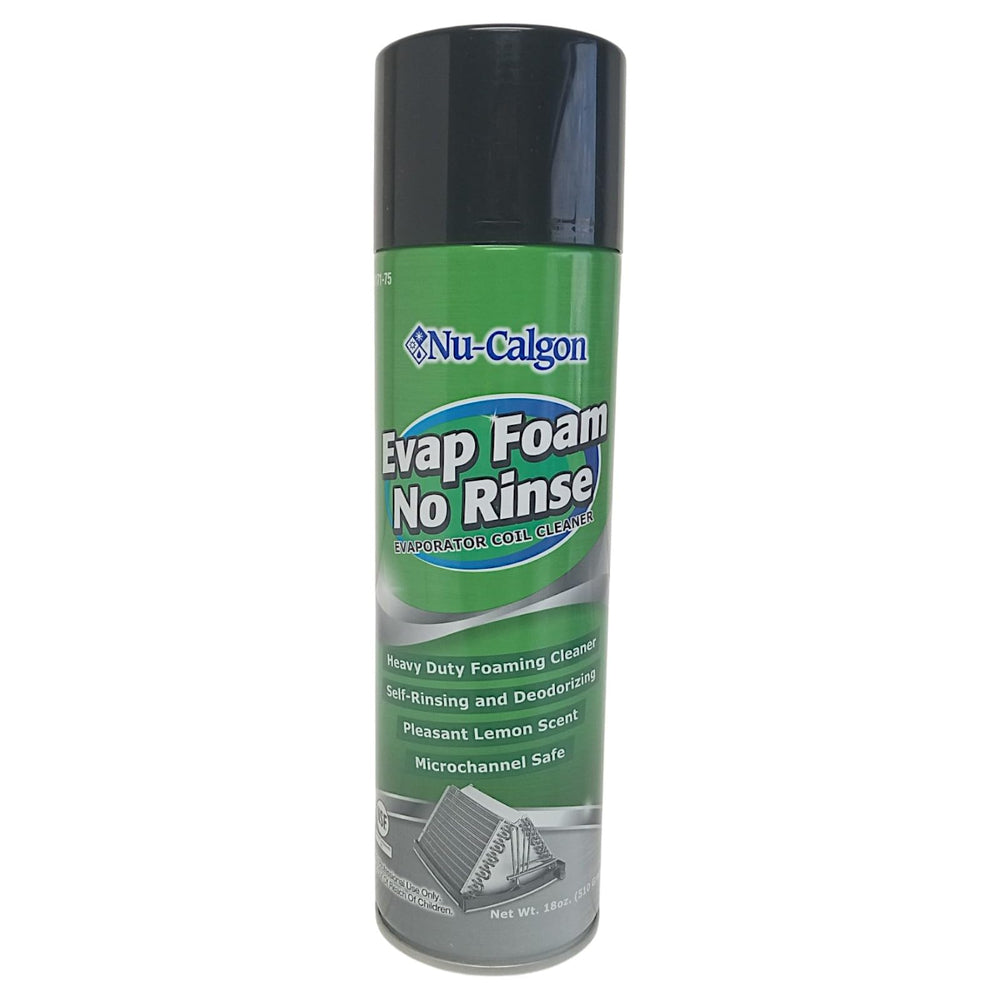 Nu-Calgon envase frontal aerosol 18 oz mostrando etiqueta y uso profesional